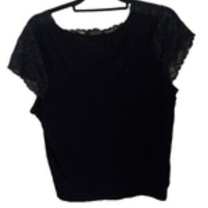 Women’s Plus Size Emma James Navy Top with Lace Neckline – Short Sleeve Blouse